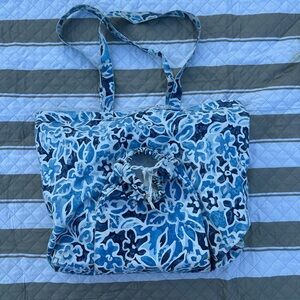 Floral Blue Beach Tote Bag